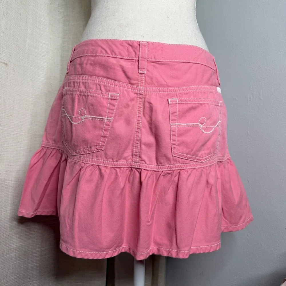 Vintage Y2K Aeropostale Ruffle Hem Micro Mini‎ Skirt Pink Women's Size 5/6